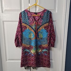 Bohemian Chinese Dragon Women's Tunic 3/4 Sleeve Paisley Lightweight Large